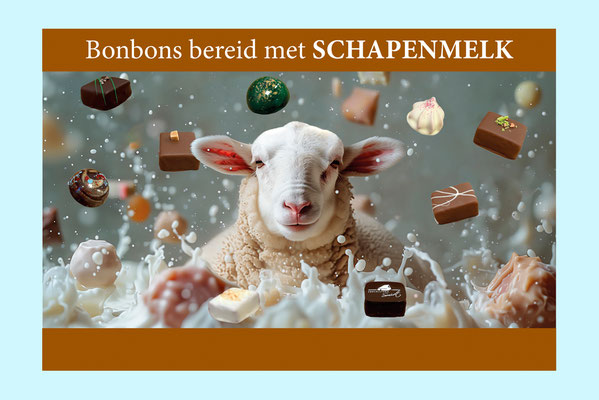Basis image schaap in melk gemaakt met AI, uitgewerkt met photoshop