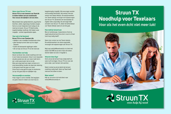 A5 flyer 'Hulp' gemaakt voor Kringloopwinkel Struun TX