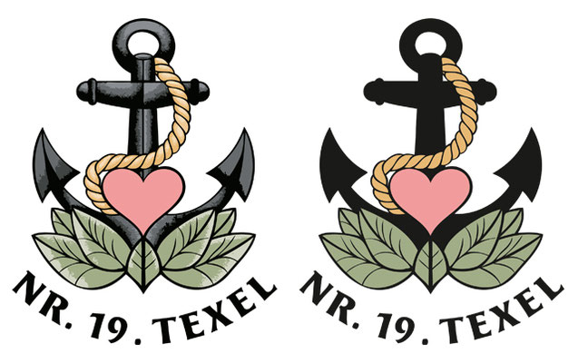 Nr. 19 Texel logo gewerkt en effen
