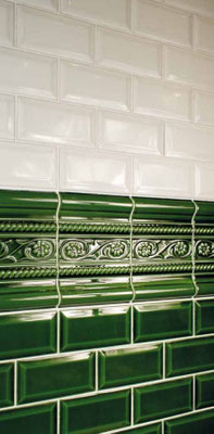 Serie "CV"m Metro blanco + verde 7,5x15 cm + Bordüren