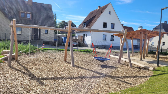 Kombinierte Schaukel mit Vogelnestschaukel und Einplatzschaukel aus Robinie