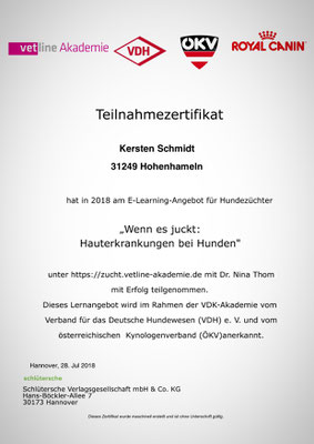 Zertifikat der vetline-akademie vom 29.07.2018: Wenn es juckt - Hauterkrankungen bei Hunden