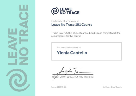 Course certificate Leave No Trace 101 Course
