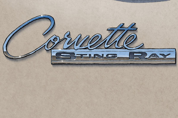 The Corvette Sting Ray and 396 Turbo Jet decorative lettering add authenticity to the drawing that will please owners of this car
