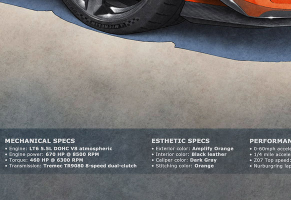 The factory specifications in 3 columns are added under the car.
