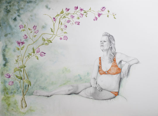 Introspection I - Bougainvillea - Correspondence, watercoulour and (coulour)pencil on Arches paper
