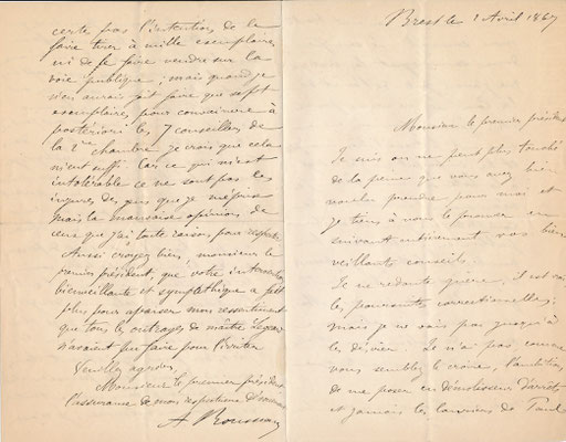 PROCÈS DE TRÉFLEZ - DUNES DE KEREMMA, FINISTÈRE], Armand ROUSSEAU lettre autographe signée