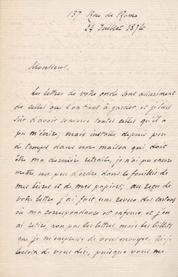 François Joseph Régnier lettre autographe signée