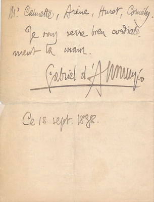 Autographe Autograph Gabriele D'Annunzio