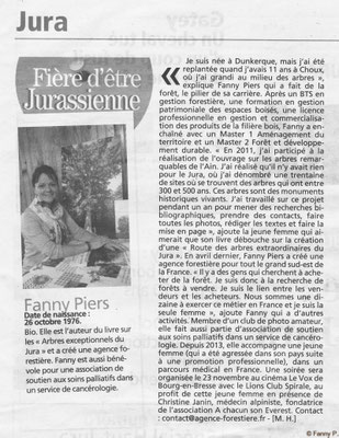 Portrait de Fanny PIERS, responsable de l'agence forestière, la voix du JURA - 2016