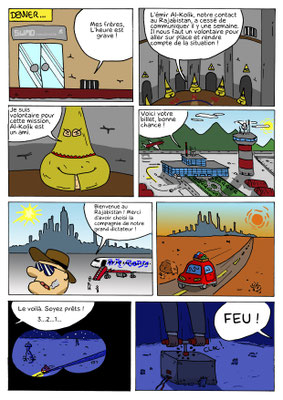 Flavien (14 ans) planche 1 - Dessin au feutre, couleur numérique