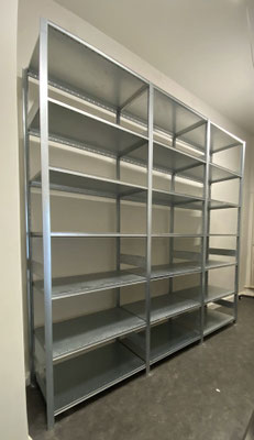 Gebrauchte Lagerregale Fachbodenregale verzinkt - 1 Grundfeld + 1 Anbaufeld/erweiterbar - werkzeuglose Montage. lagerconsulting.at
