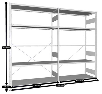 Metall Industrie Steckregal 2x Regal-Felder mit Gesamt 10 Fachböden, HxBxT: 2200x1300x500 mm. - NEU WARE günstiger aus Überhang - lagerconsulting.at