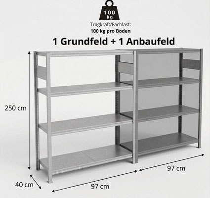 Skizze 250x97x40 cm. Gebrauchte Lagerregale 250 Stück Stahlboden + 54 Stück Stahlrahmen - lagerconsulting.at