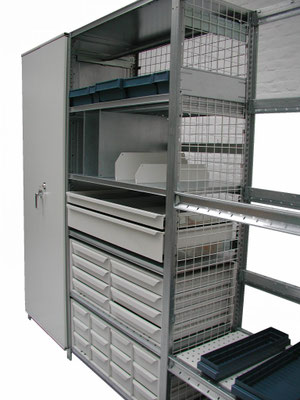 HI-Regalsystem mit Zubehör, Laden, Türen, Seitengitter, Fachtrenner, Fachteiler, Türe versperrbar für Regale - www.lagerconsulting.at