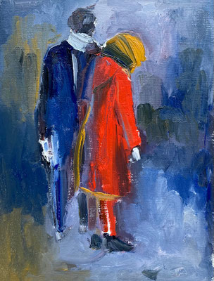 Couple (Red), oil on paper, 30 x 22 cm, 2021