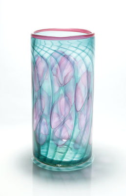 Vase, zylindrisch, aquablau-goldrubin