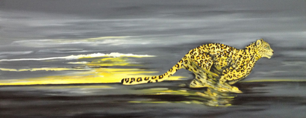 Black-yellow Leopard running ----- 40 x120 cm oil/canvas