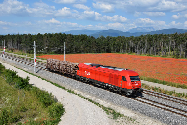 Beim 76214 handelt es sich um einen besonders kurzen Güterzug. Das Bild entstand am 26.06. bei Neunkirchen.