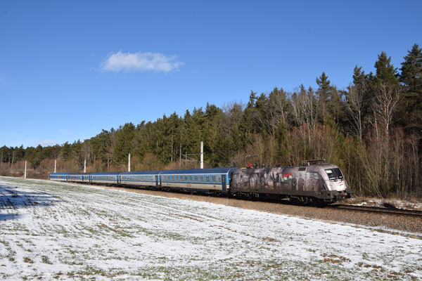 Mit dem REX 321 "Silva Nortica" (hier am 05.02. bei Hötzelsdorf) gibt es seit 12/2022 wieder eine Verbindung von Prag nach Wien über die Franz-Josefs-Bahn.