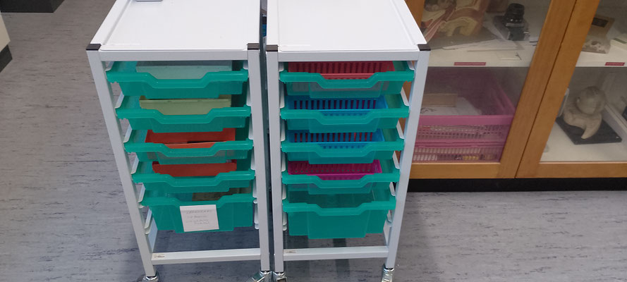  Wagen mit Materialien zum Mikroskopieren