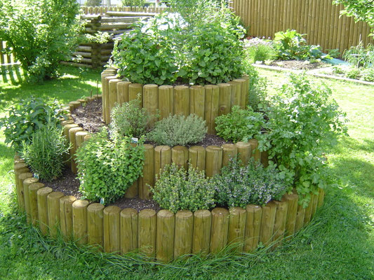 Kräuterspirale mit Rundholz