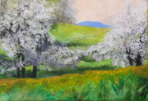 Im Park von Schloss Krobnitz; Acryl auf Leinwand, 80x60, 2025, 1200