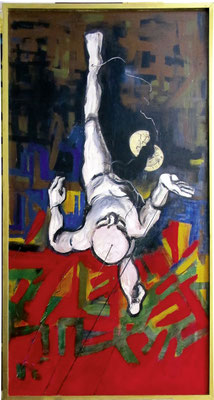 Aufschwung Ost; 80x145; Mischtechnik auf Holzplatte; 2000,- €  