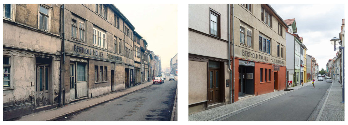 Gotha - Mönchelsstraße 1991 / 2013 Gotha - Quelle: Thomas Rommel - Panoramio - DDR 80'er Jahre im Vergleich zu heute - Gotha Gestern und Heute