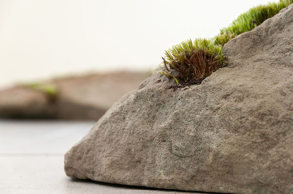 Beate Gärtner | Fragmente | 2014 | sandstone_moss | 2-part_ 30x46x70cm and 20x50x65cm | Foto@René Sikkes