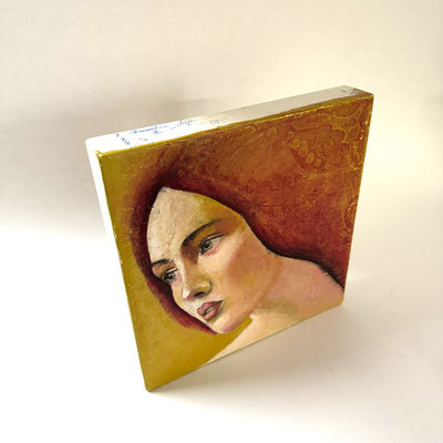 © Conni Altmann, Kleines Originalgemälde Frau Nr. 1, Mixed Media auf Holz, ca. 20 x 20 x 3 cm