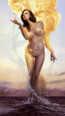 APHRODITE     16X28” – $325 giclee print on archival paper  L/E of 25  32×56” – $1950 hand embellished giclee on canvas  L/E of 10  20.5 X36” – $950 hand embellished giclee on canvas  L/E of 15