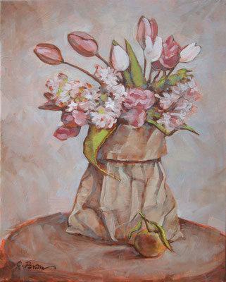 “Fiori e clementina” - olio su tela, cm. 24 x 30 - Pioltello, collezione privata
