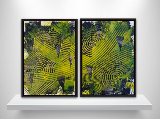 Dittico “The yellow wave”, due tecniche miste su carta Yupo, cm. 29,7 x 42 – € 300