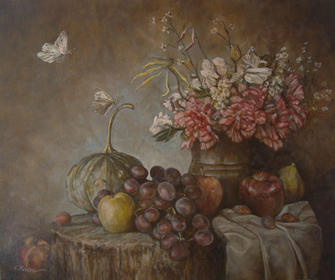 “Natura morta con farfalle” - olio su tela, cm. 50 x 60 - Pioltello, collezione privata