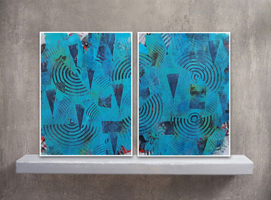 Dittico “Turquoise friendship”, due tecniche miste su carta Yupo, cm. 29,7 x 42 – € 300