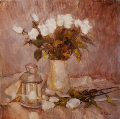 “Rose bianche con lume” - olio su tela, cm. 40 x 40 - € 800,00