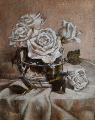 “Rose bianche” - olio su tavola, cm. 24 x 30 - € 400,00
