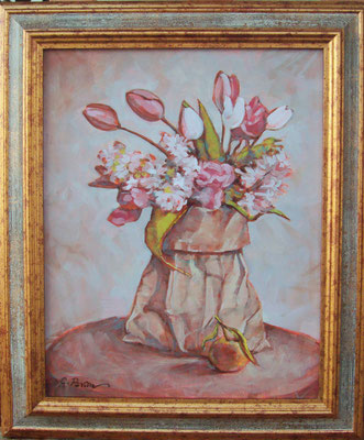 “Fiori e clementina” - olio su tela, cm. 24 x 30 - Pioltello, collezione privata