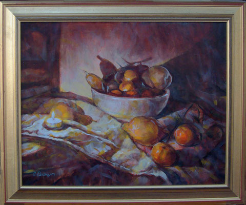 “Lume e frutta” cornice - olio su tela, cm. 40 x 50 - Dalmine, collezione privata