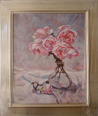 “Peonie - Omaggio a D. Perrin” cornice - olio su tela, cm. 40 x 50 - Vimodrone, collezione privata