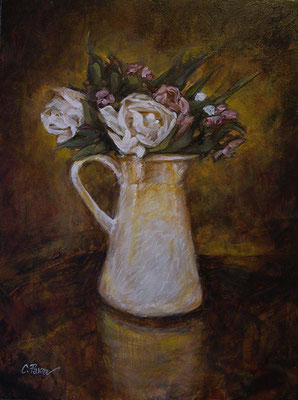 “Brocca bianca con fiori” - olio su tela, cm. 30 x 40 - Anzio, collezione privata