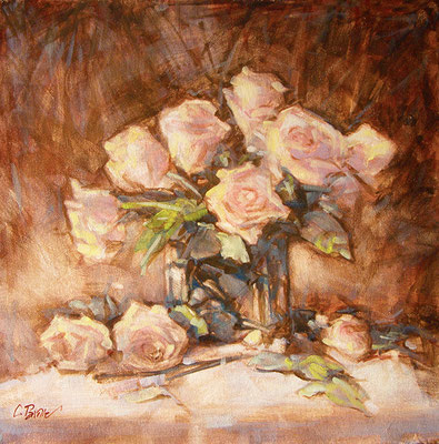 “Rose in vaso di cristallo” - olio su tela, cm. 40 x 40 - Milano, collezione privata