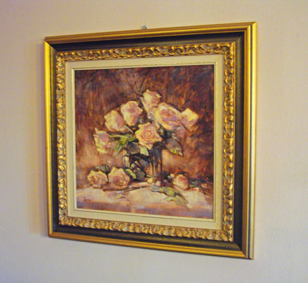 “Rose in vaso di cristallo” - olio su tela, cm. 40 x 40 - Milano, collezione privata – ESEMPIO DI INCORNICIATURA