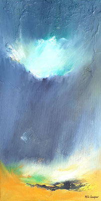 Nager en eau trouble - Technique mixte - 40x80cm