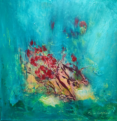 Floraison abyssale Acrylique 40x40 cm