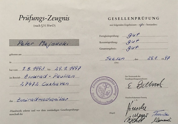 Gesellenbrief Zweiradmechaniker