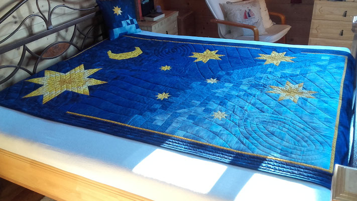 Quilt "Widder", maschingenäht, handgequiltet, gefüttert mit Polyestervlies, Größe 140cm x 210cm, unverkäuflich