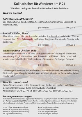Lüderbacher  "to do Liste", Speisenkarte für hungrige Wanderer.