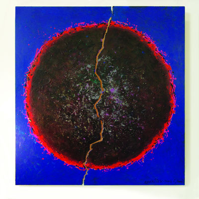 apocalisse, 2004, acrilico su tavola sagomata, cm 200x200